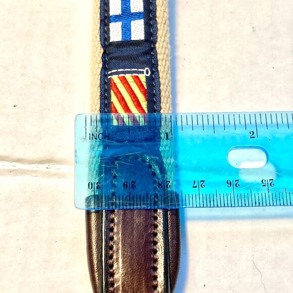 Tory Leather Nautical Plaid Canvas Leather Belt Size 26 XS Preppy Womens Boys - Picture 15 of 15